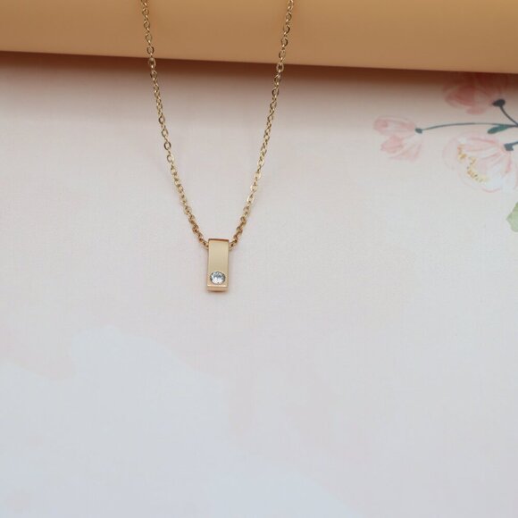 "Minimalist Rose Gold Necklace with Crystal Bar Pendant, XPNL0158 - Picture 9 of 13
